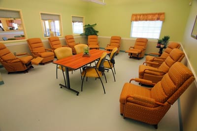Common area with seating and table.