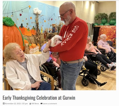 Residents enjoying an early Thanksgiving celebration at Gurwin.