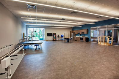 Spacious interior activity area with equipment