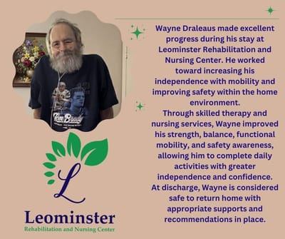 Resident sharing progress at nursing center