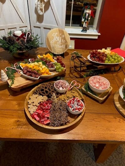 Festive spread of assorted snacks and treats.
