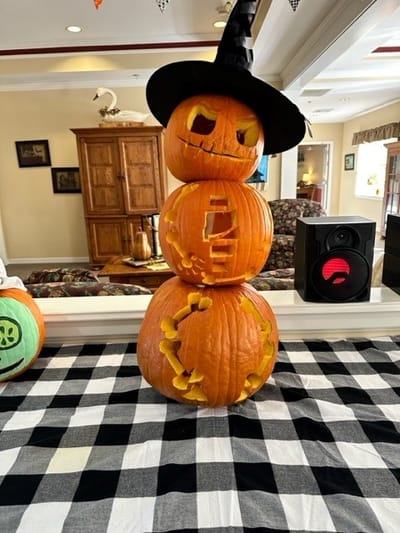 Decorative pumpkin display in a common area
