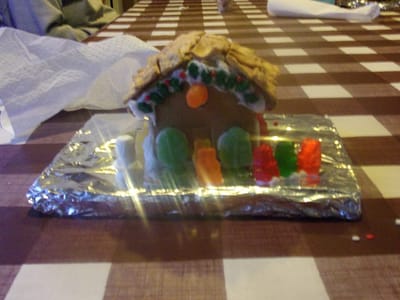 Decorative gingerbread house made by residents