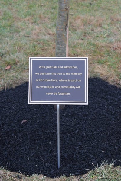 Memorial plaque dedicated to Christine Horn