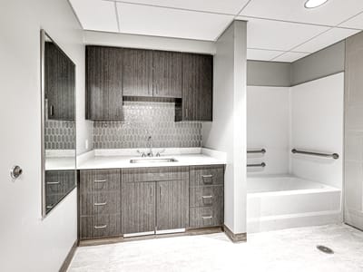 Modern bathroom with sink and bathtub