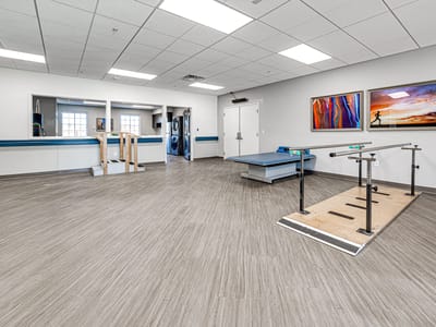 Interior rehabilitation space with therapy equipment