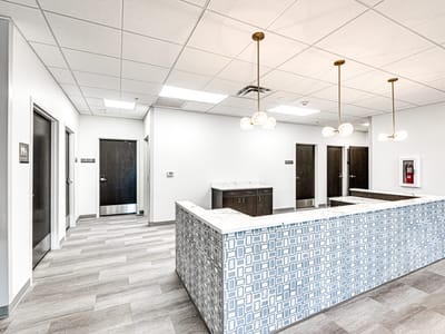 Modern reception area in a nursing facility.