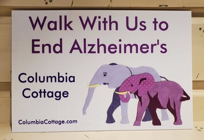 Sign promoting Alzheimer's awareness with elephants