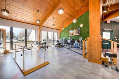 Interior view of a nursing facility exercise area.