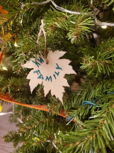 Handmade decoration hanging on a Christmas tree