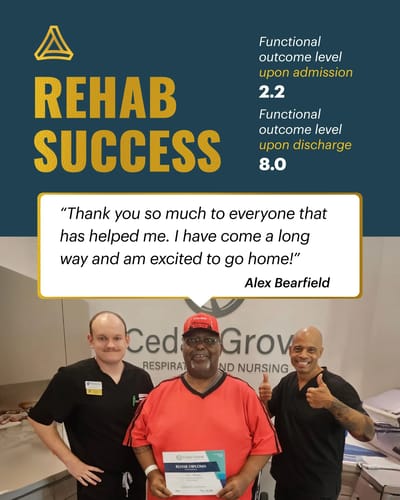 Residents celebrating a rehab achievement with staff.