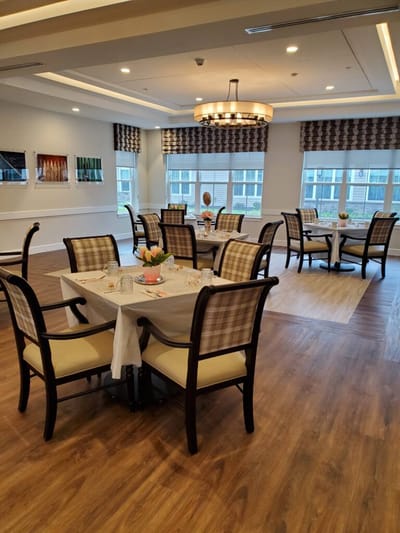 Dining area set up for a meal service