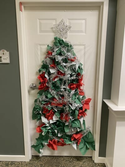 Decorative Christmas tree on a door