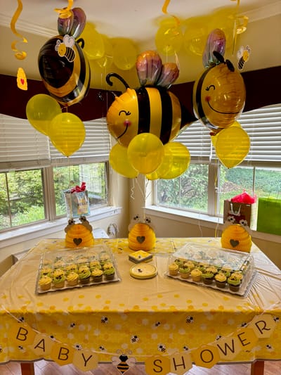 Decorative setup for a baby shower event.