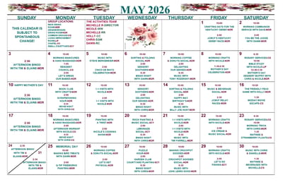Monthly activities calendar for May 2026