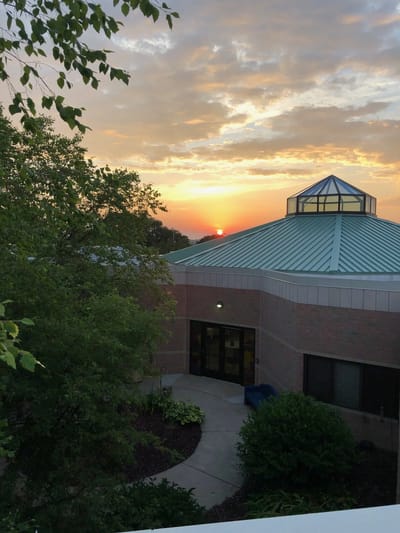 Sunset view over the facility building.