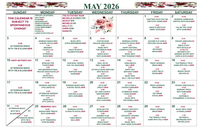 Monthly activity calendar for residents
