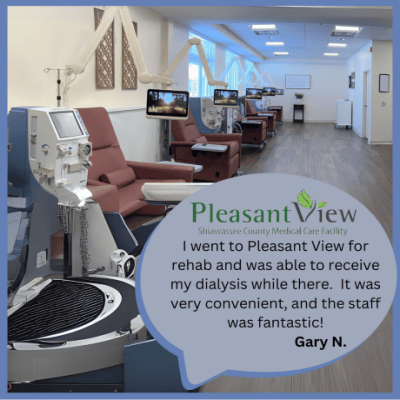 Interior view of rehabilitation area at Pleasant View with equipment