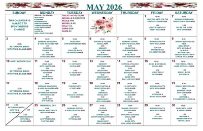 Monthly activity calendar for May 2026
