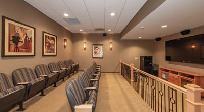 Interior view of a cozy movie theater room