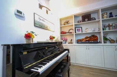 Piano in a cozy interior space with decor
