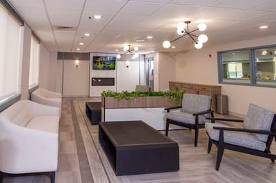 Bright and modern common area with comfortable seating