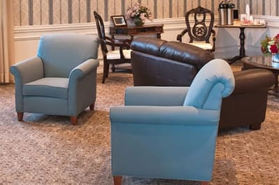 Seating area in a cozy common room