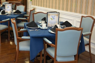 Dining table set for a meal in the dining room