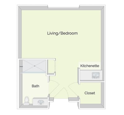 Architectural floor plan of a living/bedroom unit