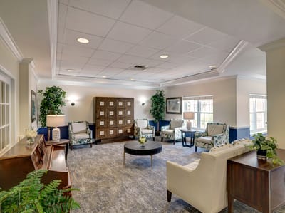 Bright and inviting common area with seating