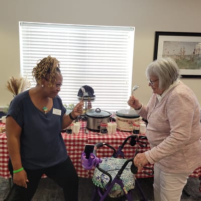 Residents engaging in a fun activity in a common area