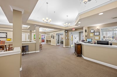 Bright and spacious lobby area with seating
