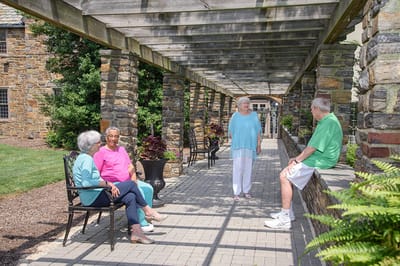Residents enjoying time together in the garden