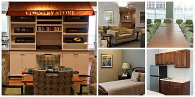 Interior shots of the dining area and common spaces