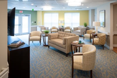 Bright and welcoming common area with seating