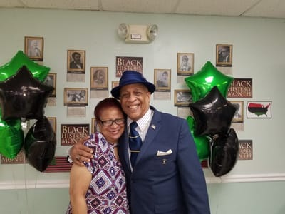 Residents celebrating Black History Month with decorations