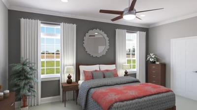 A well-furnished resident room with a bed and windows