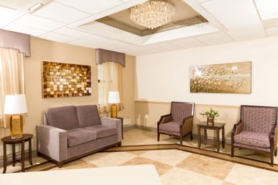 Bright and inviting common area with seating