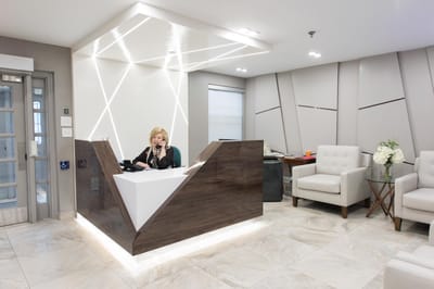 Front desk area of a modern healthcare facility
