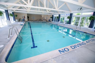 Indoor pool area with no diving sign