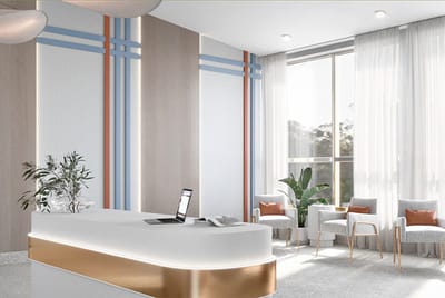Bright, modern reception area with seating