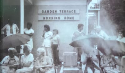Residents and staff outside Garden Terrace Nursing Home