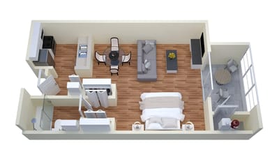 Floor plan of a one-bedroom apartment
