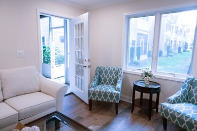 Bright interior of a common area with seating