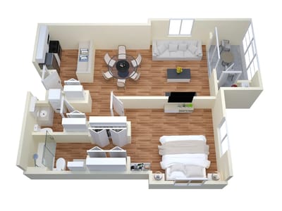 Detailed layout of a one-bedroom unit