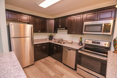 Modern kitchen with stainless steel appliances