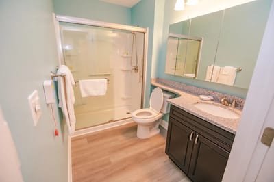 Well-lit bathroom with modern fixtures