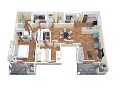 Architectural floor plan of a two-bedroom apartment