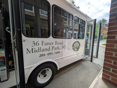 Facility transport vehicle parked outside