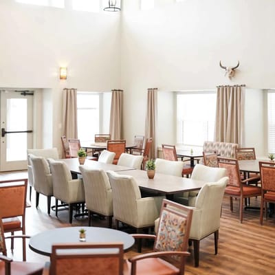 Bright common area with seating arrangements